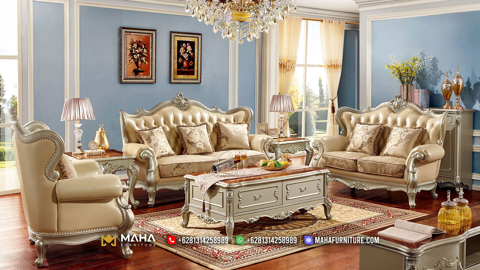 Absolut Wood Sofa Tamu Mewah Jepara Luxury Elegant Style Living Room MF11